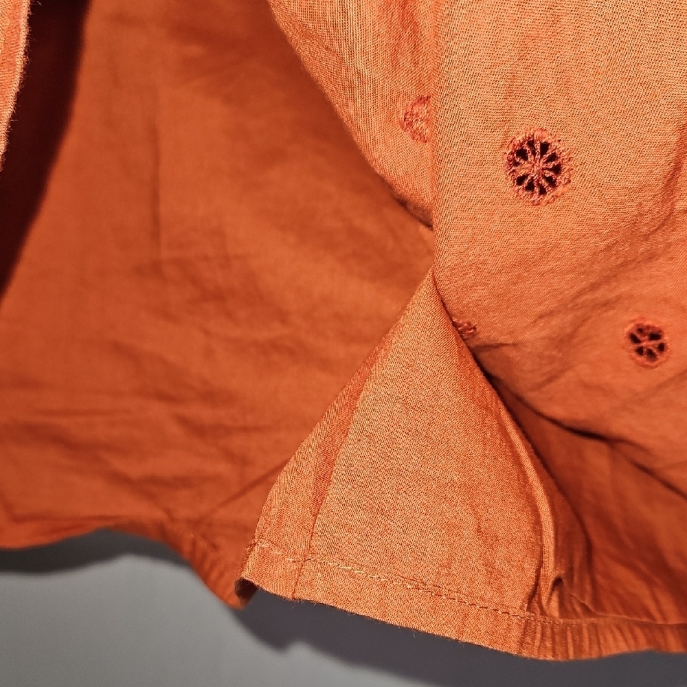 Ann Taylor Loft Rust Orange Embroidered Sleeveless Faux Wrap Front Top Size 12 - Picture 7 of 9